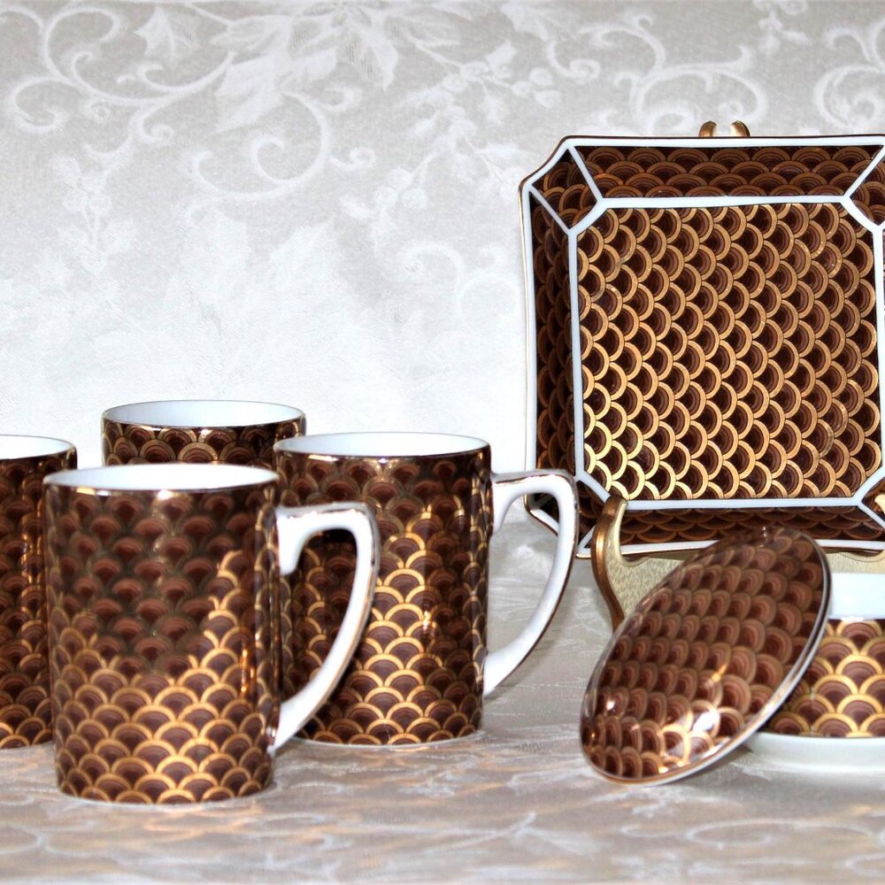 Vintage Pier 1 Japanese Style Teapot Set | Porcelain Tea Pot With 4 Mugs - Picture 9 of 11